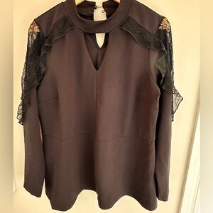 Black Michael Studio Blouse with lace detail on sleeves